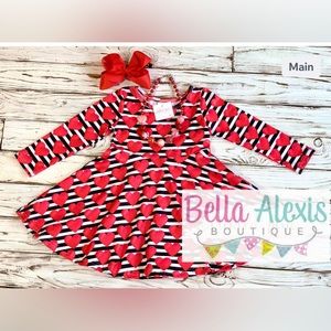 6-12m. Heart dress with navy and white stripes